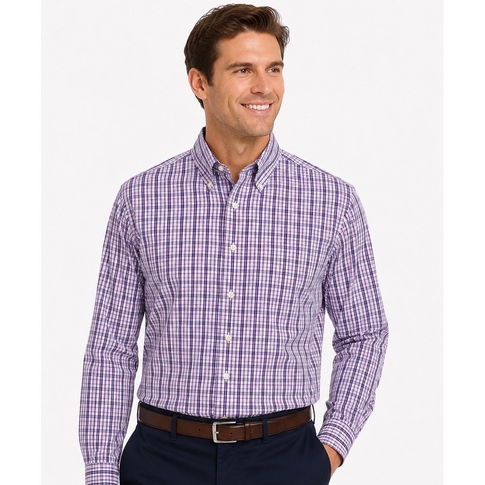 Brooks Brothers Original Polo Shirt Mens S 346 Purple Plaid Non-Iron Button Down